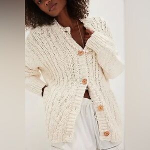 Free‎ People Raye Cardigan Chunky Knit Cream Ivory Small